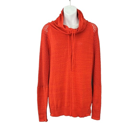 prAna Sweaters - prAana Cedar Cowl Neck Cotton Wool Open Knit Pullover Sweater Orange Red Small